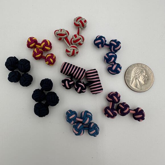 Knot Cufflinks Barrel Knot 8 Sets Red, Yellow, Black, Gray, Blue, Pink - Picture 2 of 4